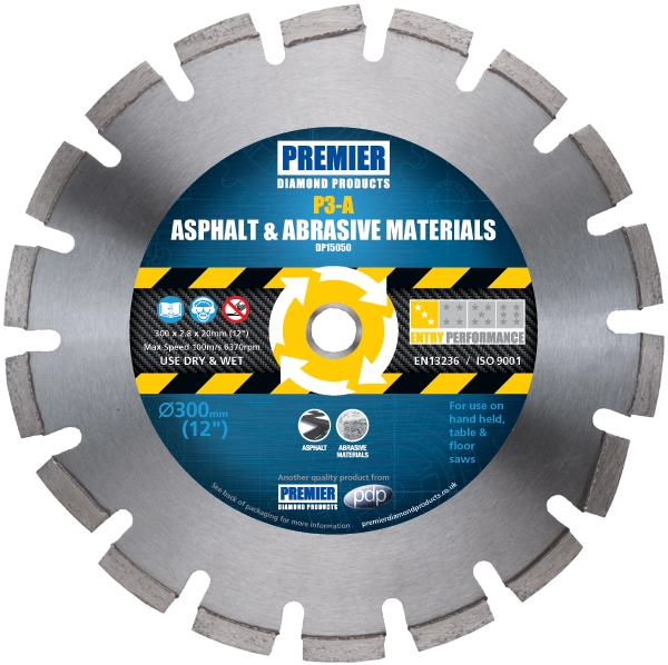 Premier Diamond Products P3-A Asphalt and Abrasive Diamond Blade 300mm laser welded construction diamond blade