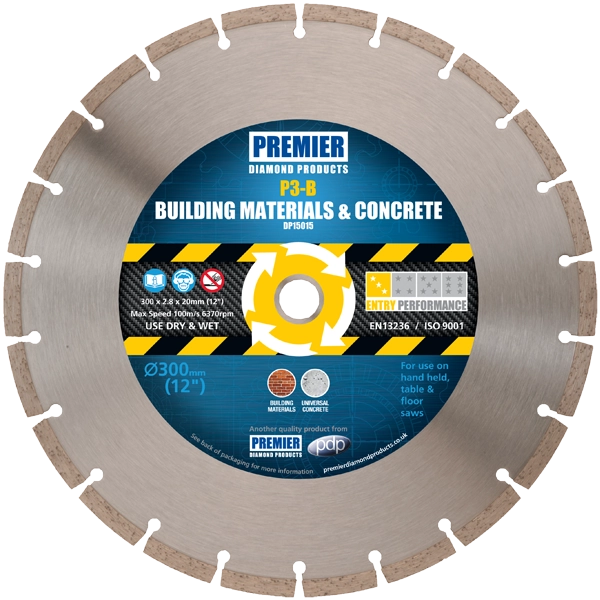 Premier Diamond Products P3-B 300mm building materials and concrete general purpose diamond blade EN13236 certified
