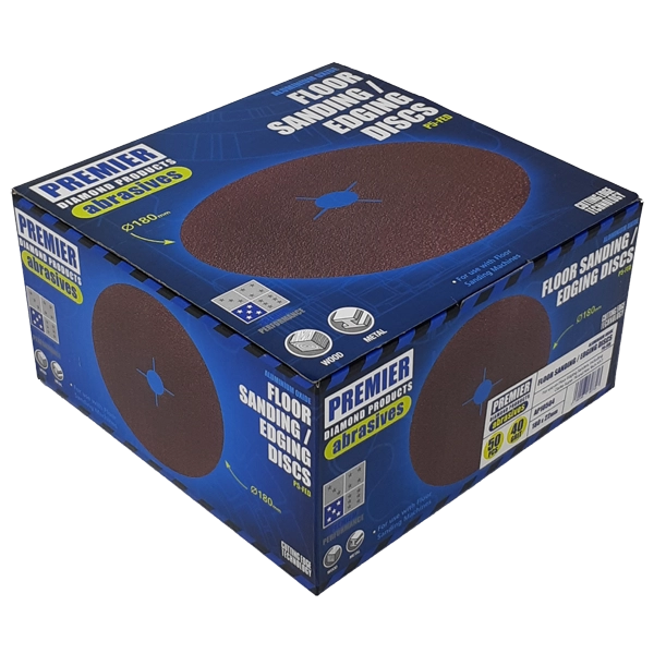 Premier Diamond Products P5-FED floor sanding edging discs box of 50 showing P40 grit grade