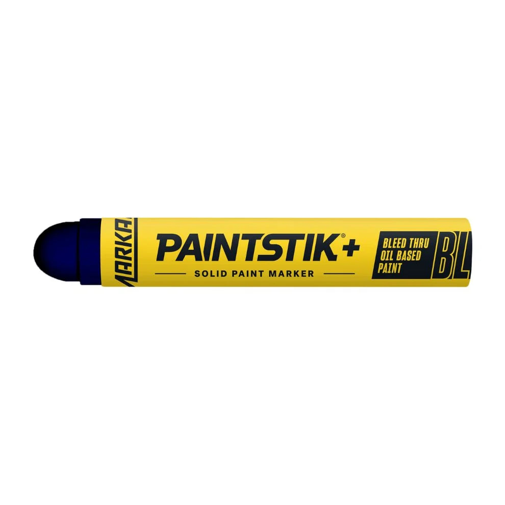 Markal Paintstik+ B-L bleed-thru solid paint marker in blue with yellow paperboard holder