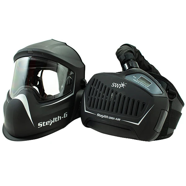 Stealth-G grinding helmet alongside Digi-Air powered air purifying respirator unit