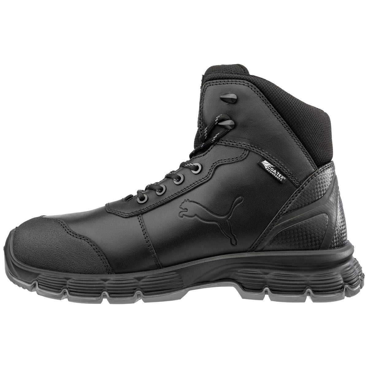 PUMA Safety VIPER CTX MID 630590 wheat nubuck S7L safety boot – left side view, Coa.Tex membrane, EN ISO 20345:2022