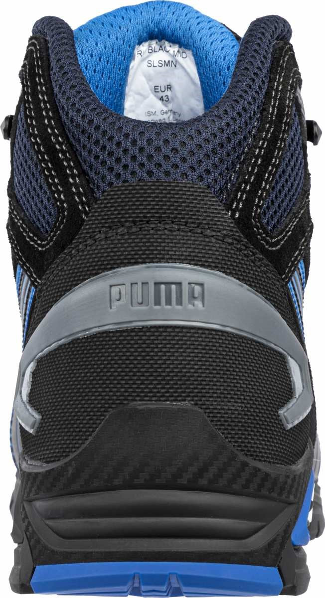 PUMA RIO BLACK MID safety boot heel view with HeelTec support
