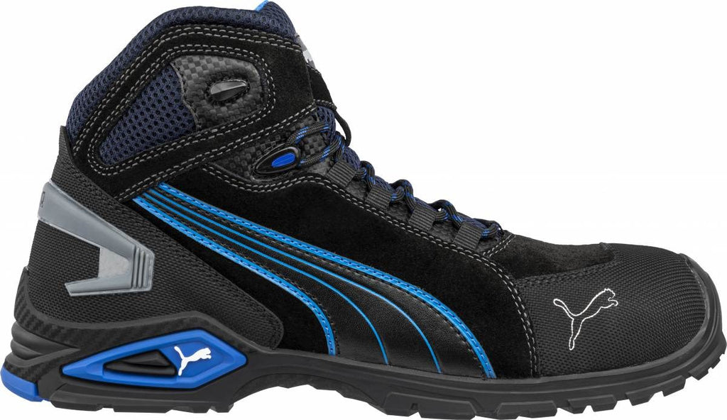 PUMA RIO BLACK MID safety boot outer side profile with idCELL heel