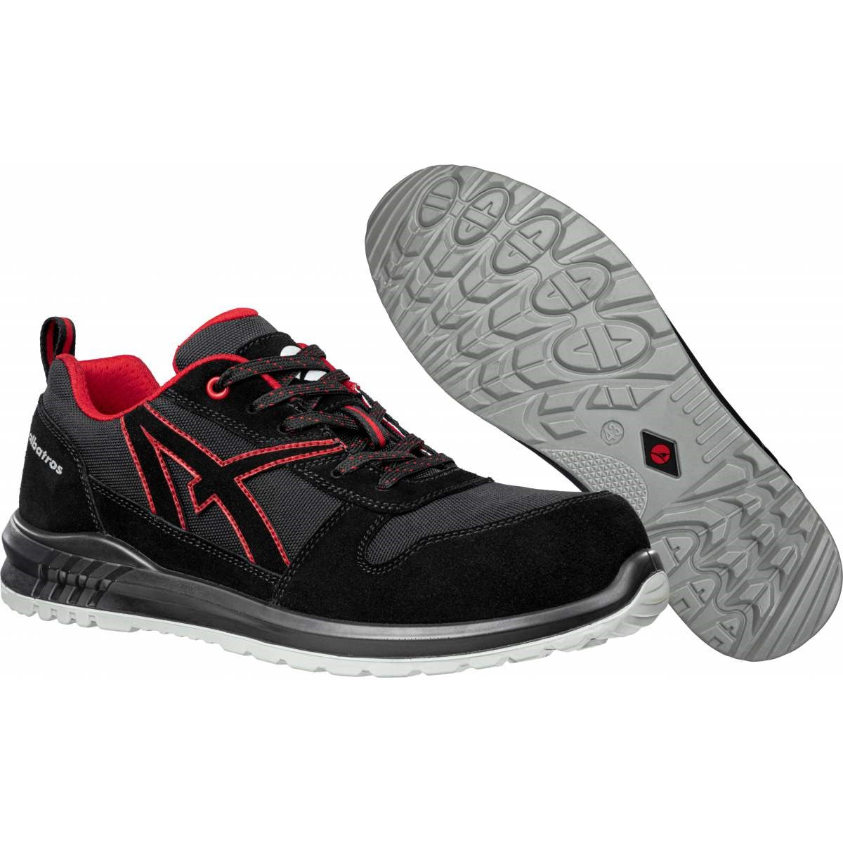 Albatros Clifton Low S3 SRC safety shoe Black Red pair showing sole and upper