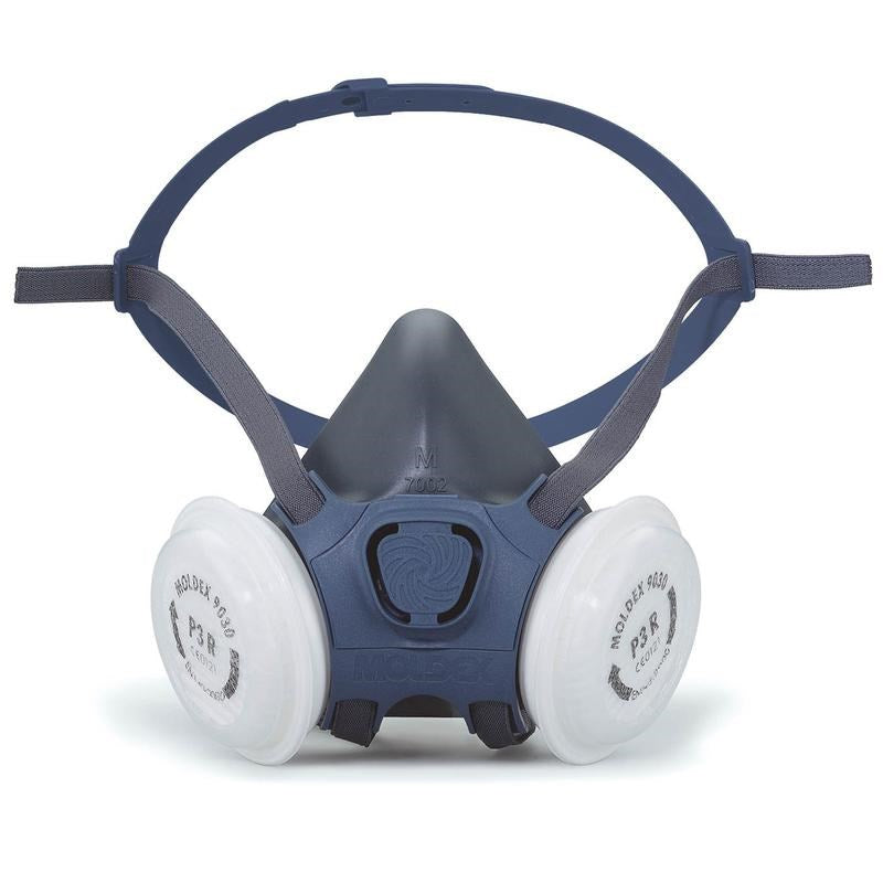 N95 respirator mask with two filters on a white background