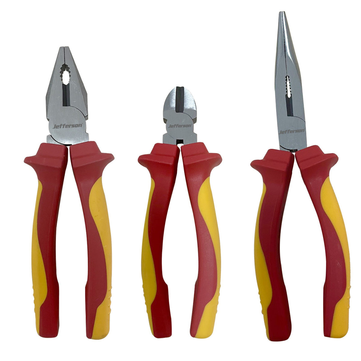 Jefferson three piece VDE plier set with combination, side cutting and long nose pliers