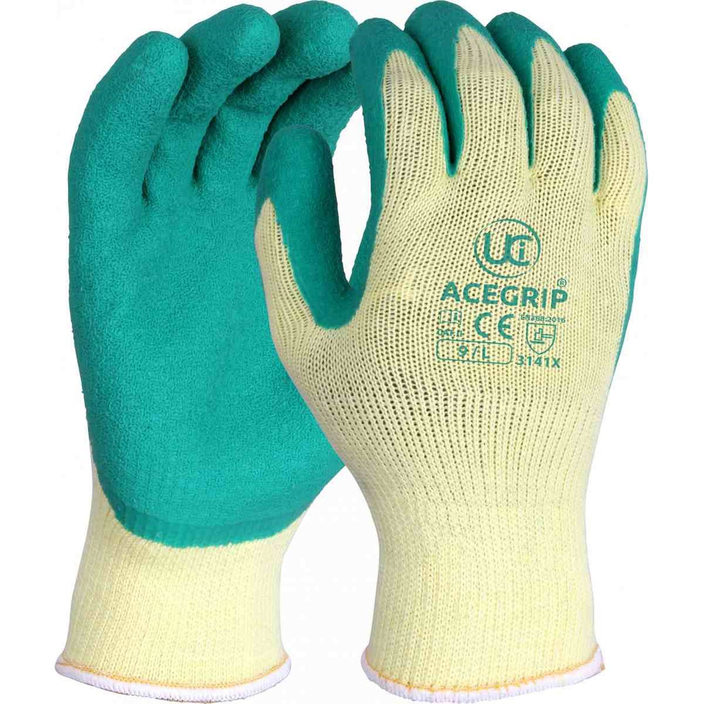 Green AceGrip®-RP latex-coated glove with polycotton liner