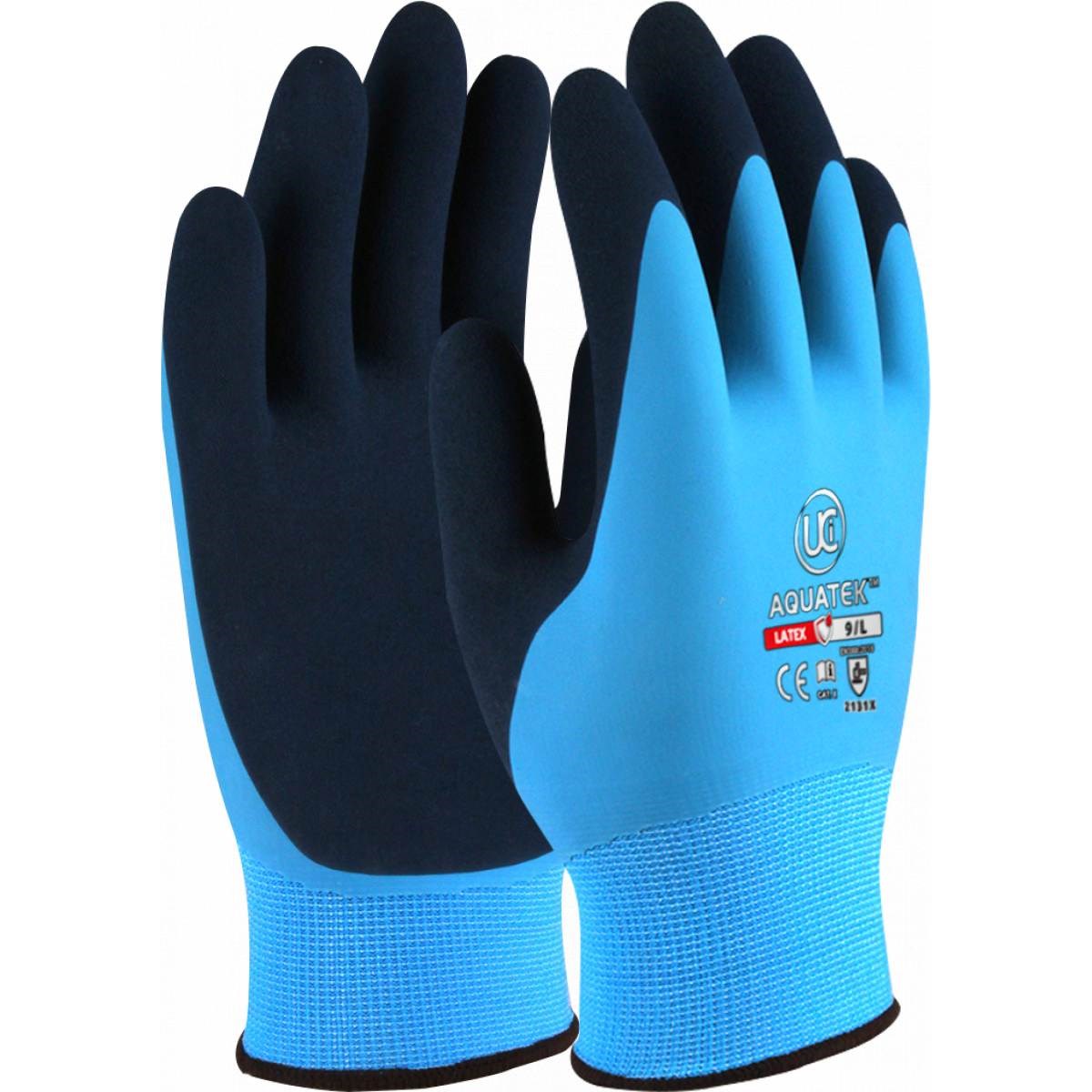 UCI Aquatek Waterproof Work Gloves – blue and black latex coated waterproof gloves