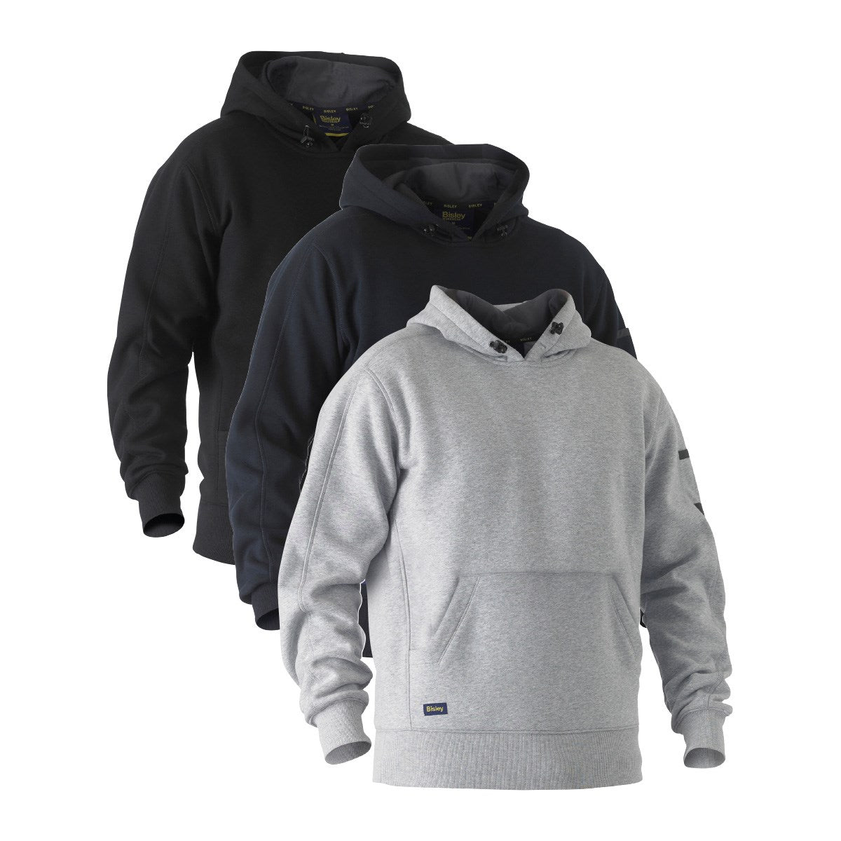 Bisley BK6724 Work Fleece Hoodie in Black, Navy and Grey Marle colourways