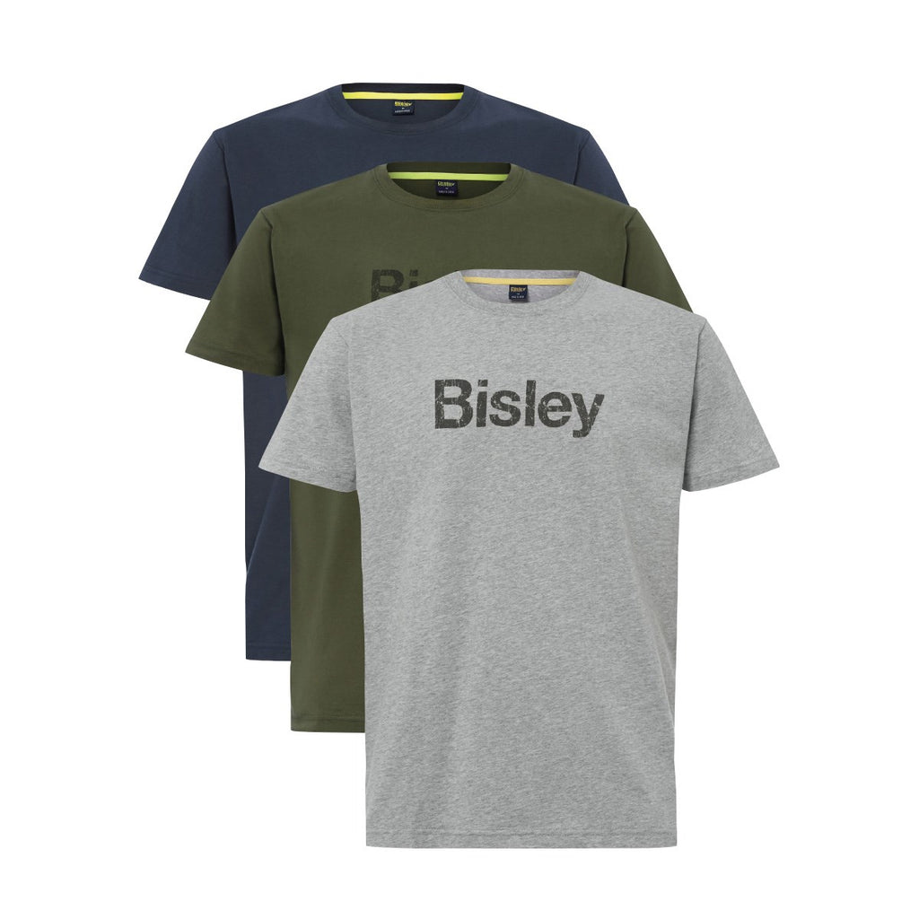 Bisley BKT064 logo cotton t-shirt - army green, grey marle and navy colourways