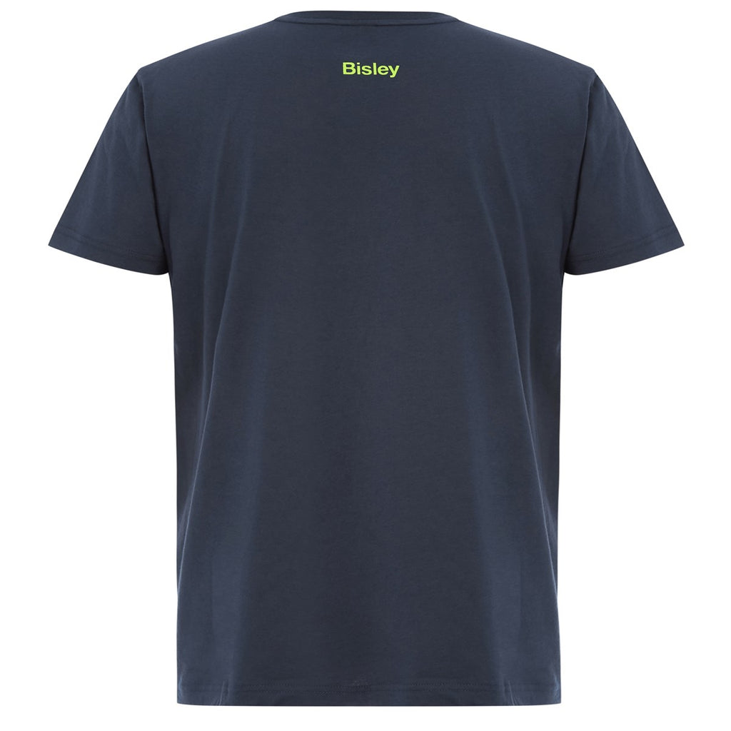 Bisley BKT064 t-shirt navy back view with lime green Bisley branding
