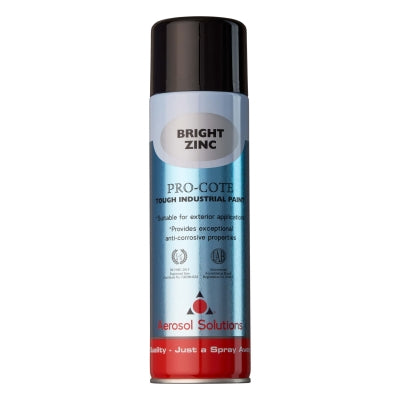 Pro-Cote Bright Zinc 500ml aerosol spray paint can — anti-corrosive industrial paint for bare metals and galvanised surfaces