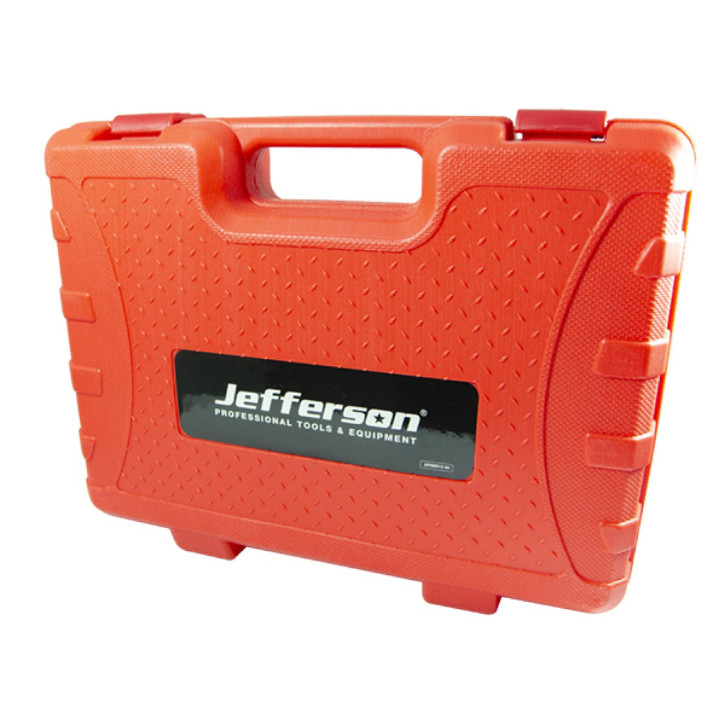 Closed red Jefferson carry case for the 34-piece impact socket set