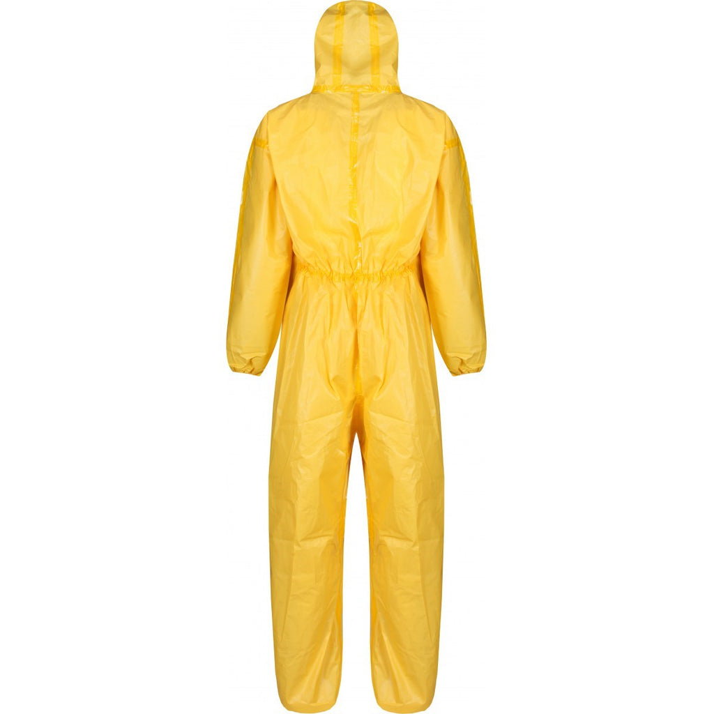 DBX650 yellow hooded premium coverall, rear view