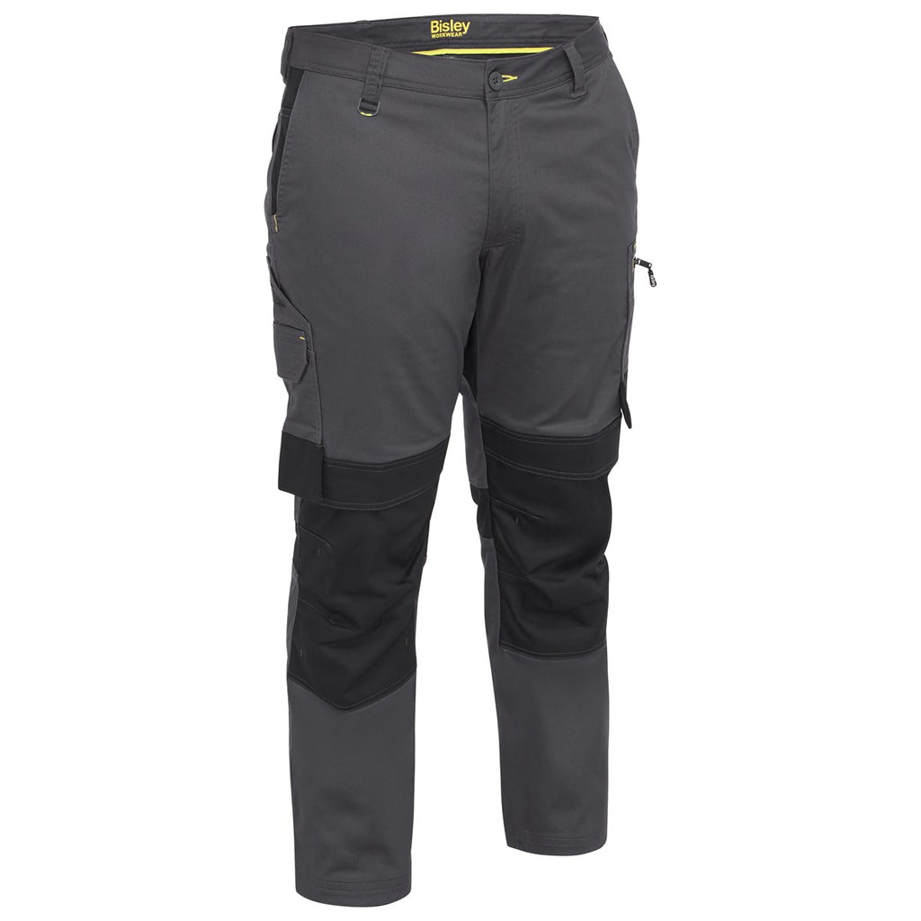 Bisley EPC4111 Oliver Two-Tone Zip Cargo Trousers in charcoal grey and black – knee pad pockets, zip cargo pockets, stretch fabric