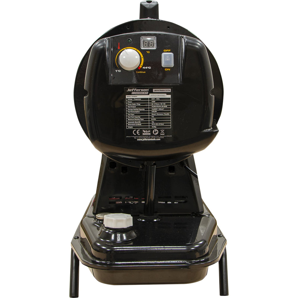 Jefferson Inferno iR75 infrared heater operating in a workshop