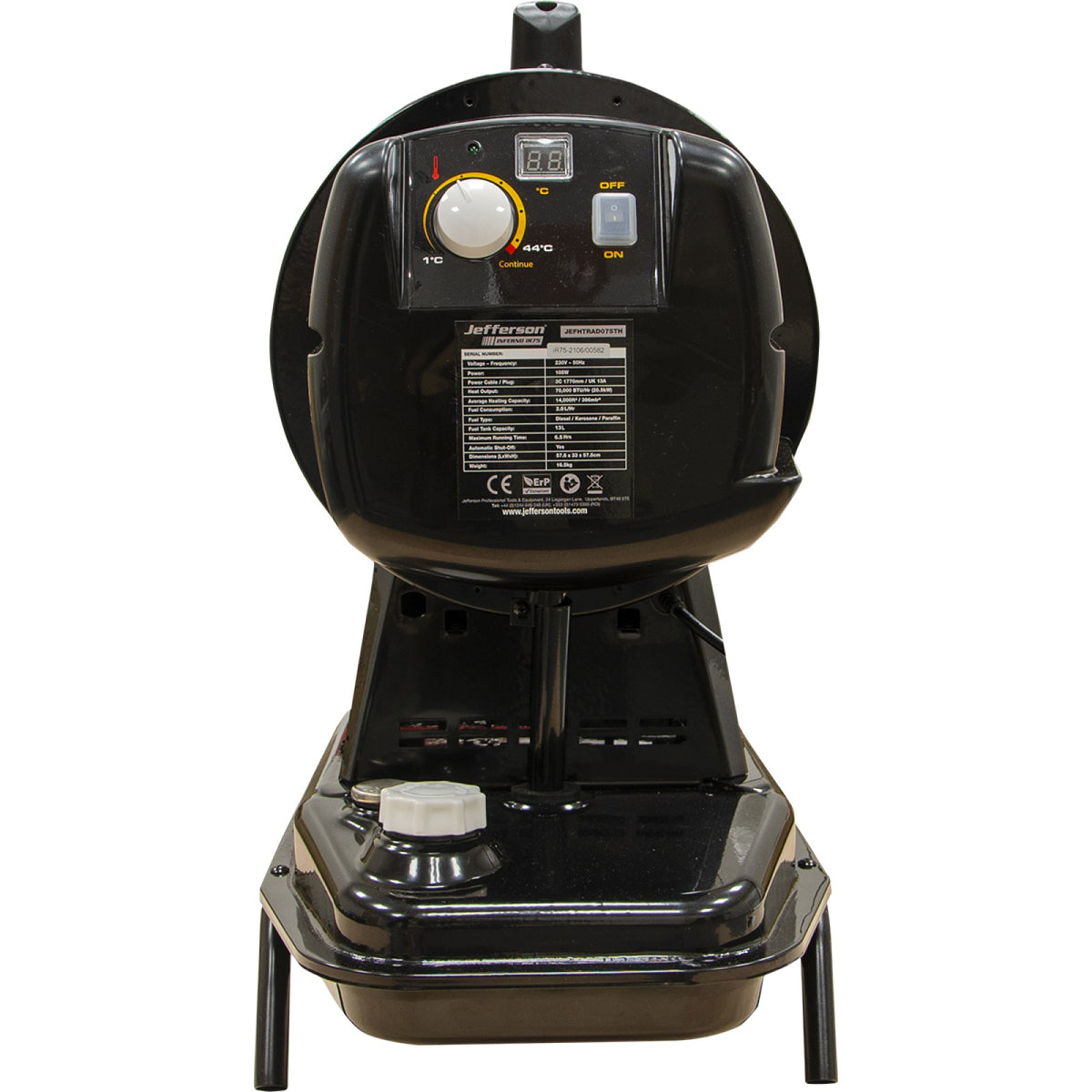 Jefferson Inferno iR75 infrared heater operating in a workshop