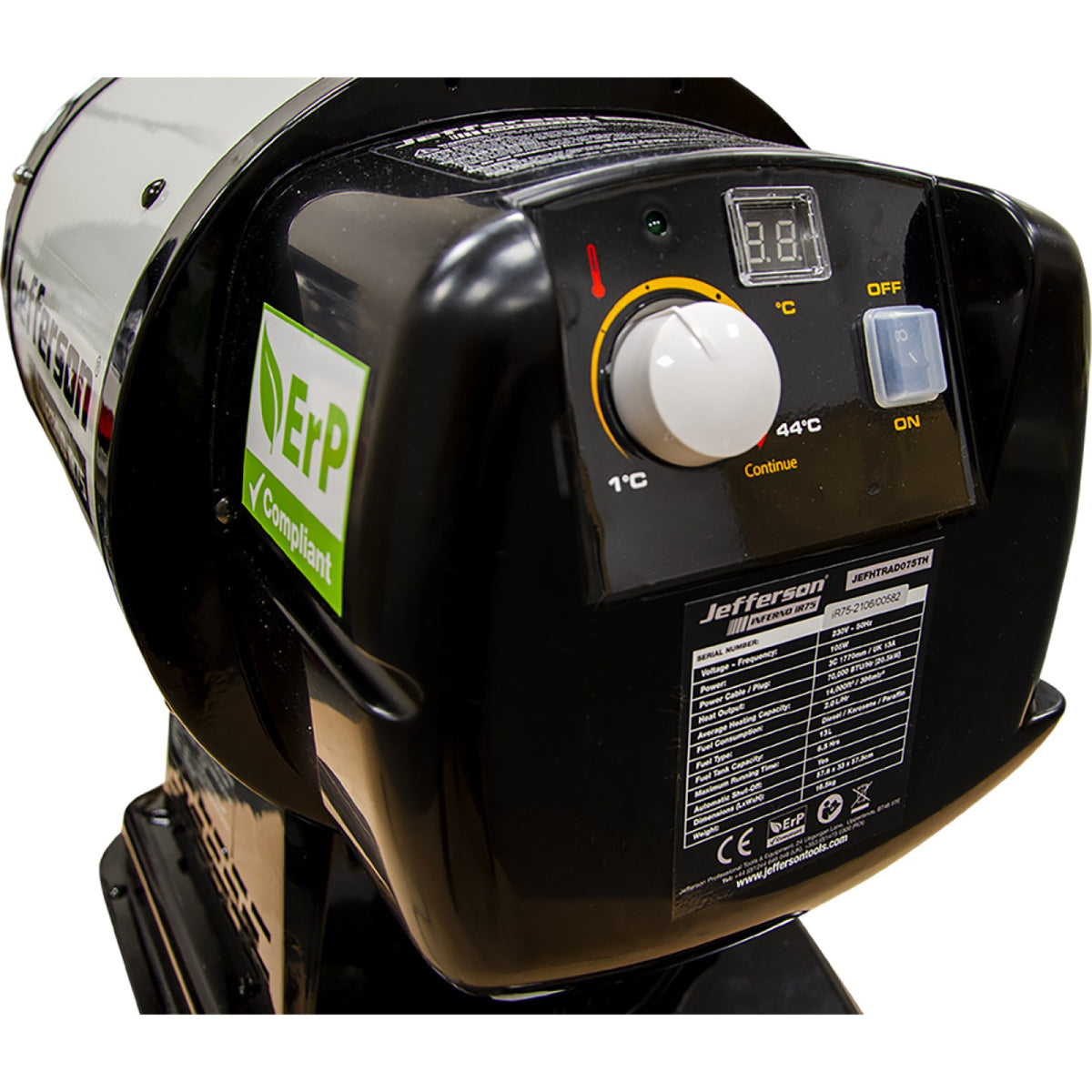 Jefferson Inferno iR75 infrared heater with glowing radiant face