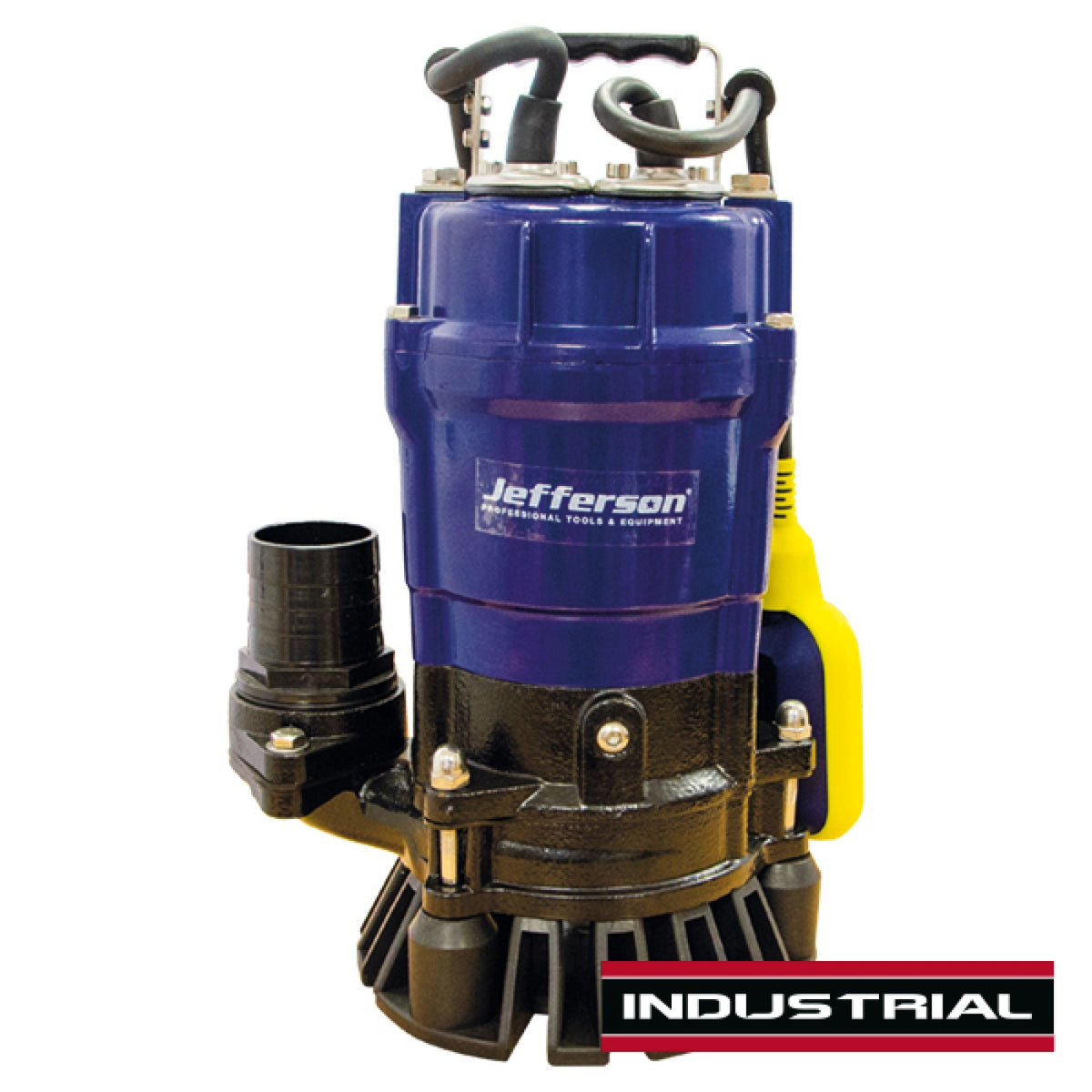 Jefferson 500W industrial submersible dirty water pump with carry handle, float switch and 2-inch outlet.