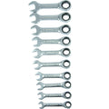 Jefferson JEFCRSS10STB ten stubby ratchet spanners laid out