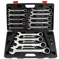 Jefferson JEFCRSS20 ratchet spanner set and socket adaptors in an open blow moulded case