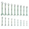 Jefferson JEFCSS18 18 piece metric combination spanner set laid out in two rows