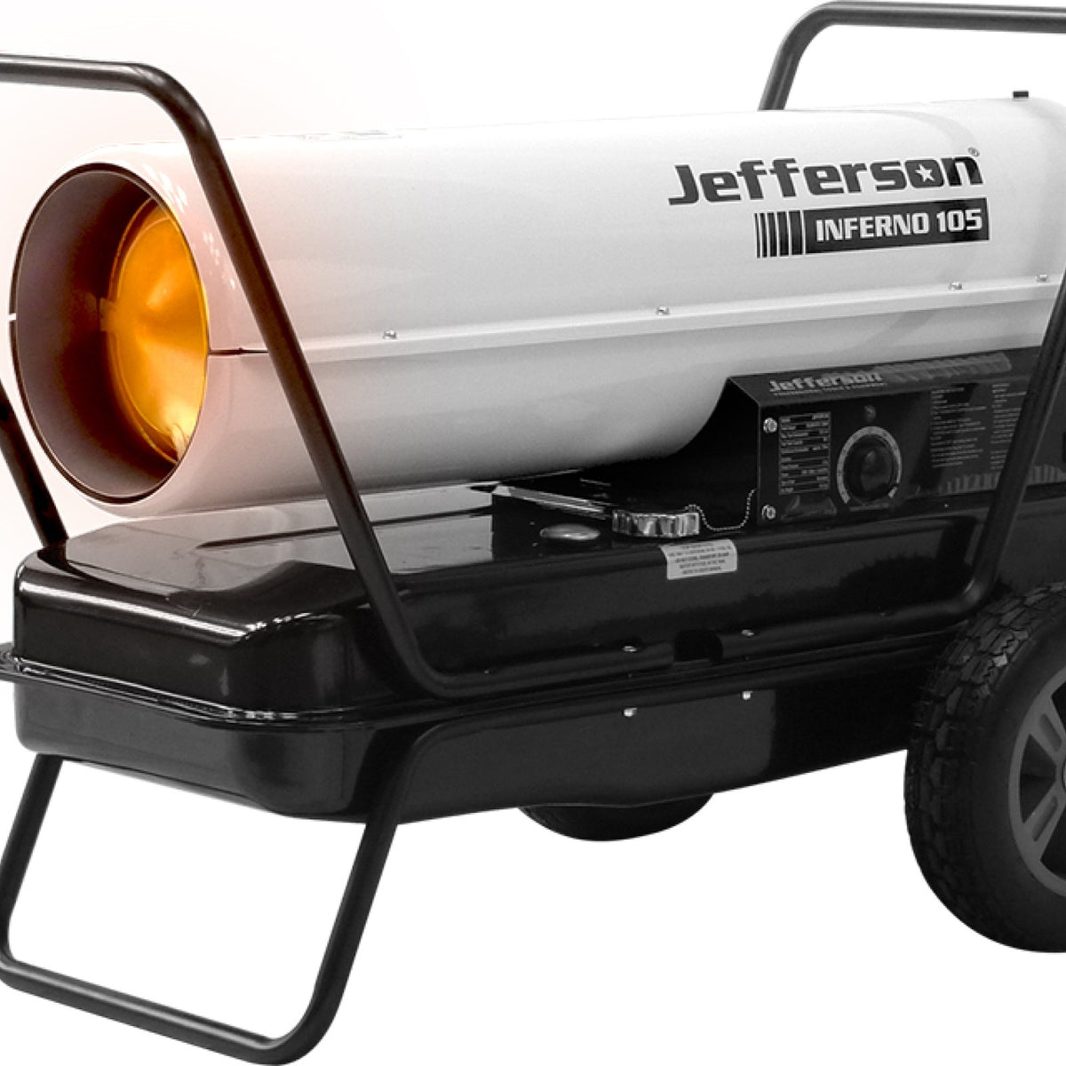 Jefferson Inferno 105 diesel space heater with wheeled trolley and thermostat control