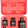Close-up of Jefferson impact socket drive adaptors in an open red blow-moulded case