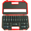 Jefferson 16-piece half-inch deep impact socket set in an open red blow-moulded case