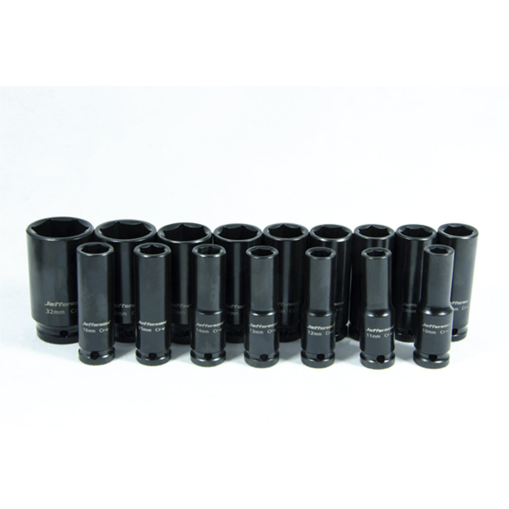 Jefferson six-point deep metric impact sockets arranged in two rows