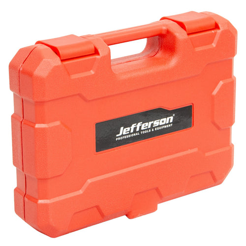 Closed red Jefferson blow-moulded carry case for the 16-piece deep impact socket set