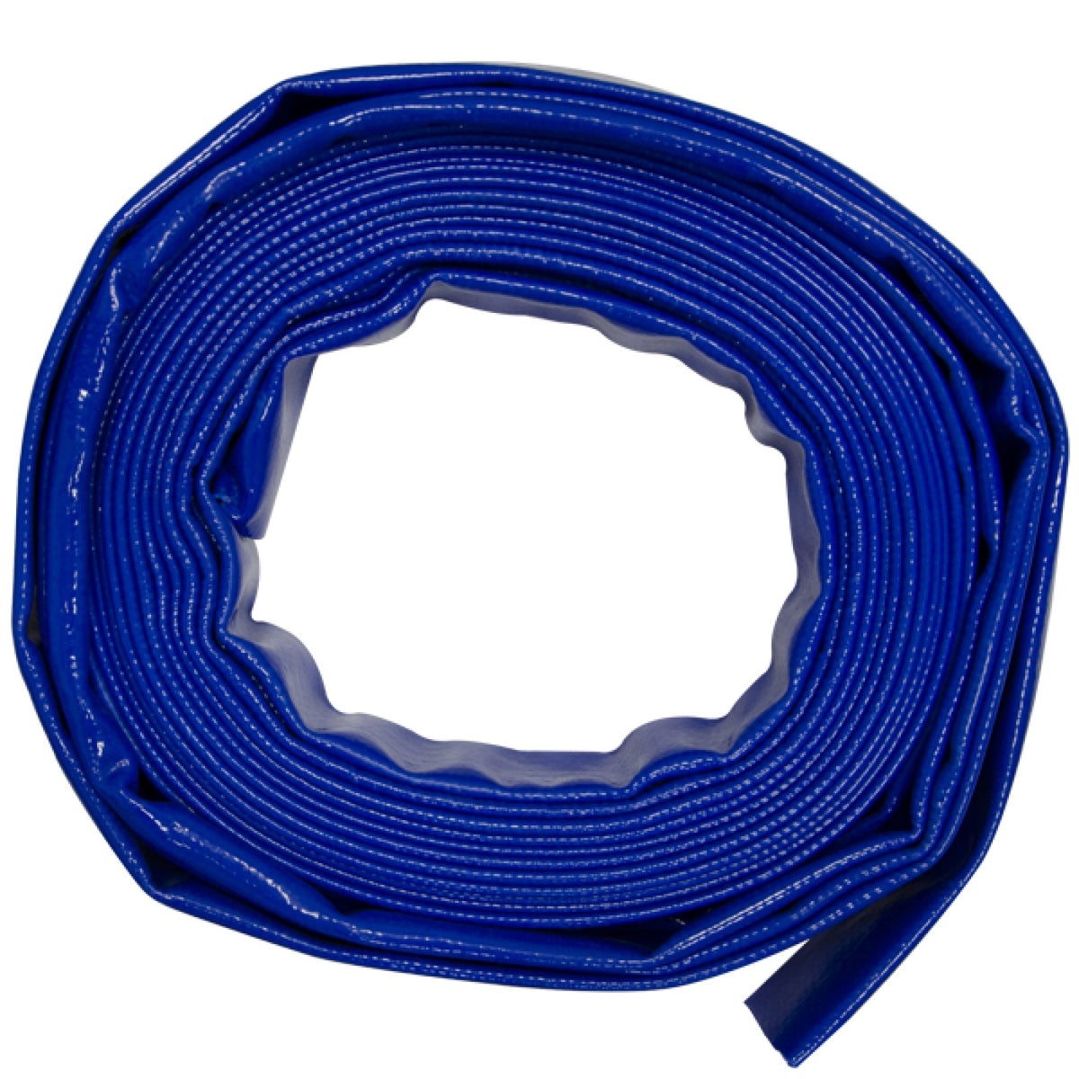 Blue Jefferson 25mm x 10m layflat water discharge hose rolled into a coil, JEFLFLHO5025-10
