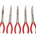Jefferson JEFPLILGR-05 five long reach pliers with red rubber grip handles