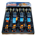 Jefferson pack of four orange ratchet straps in retail packaging