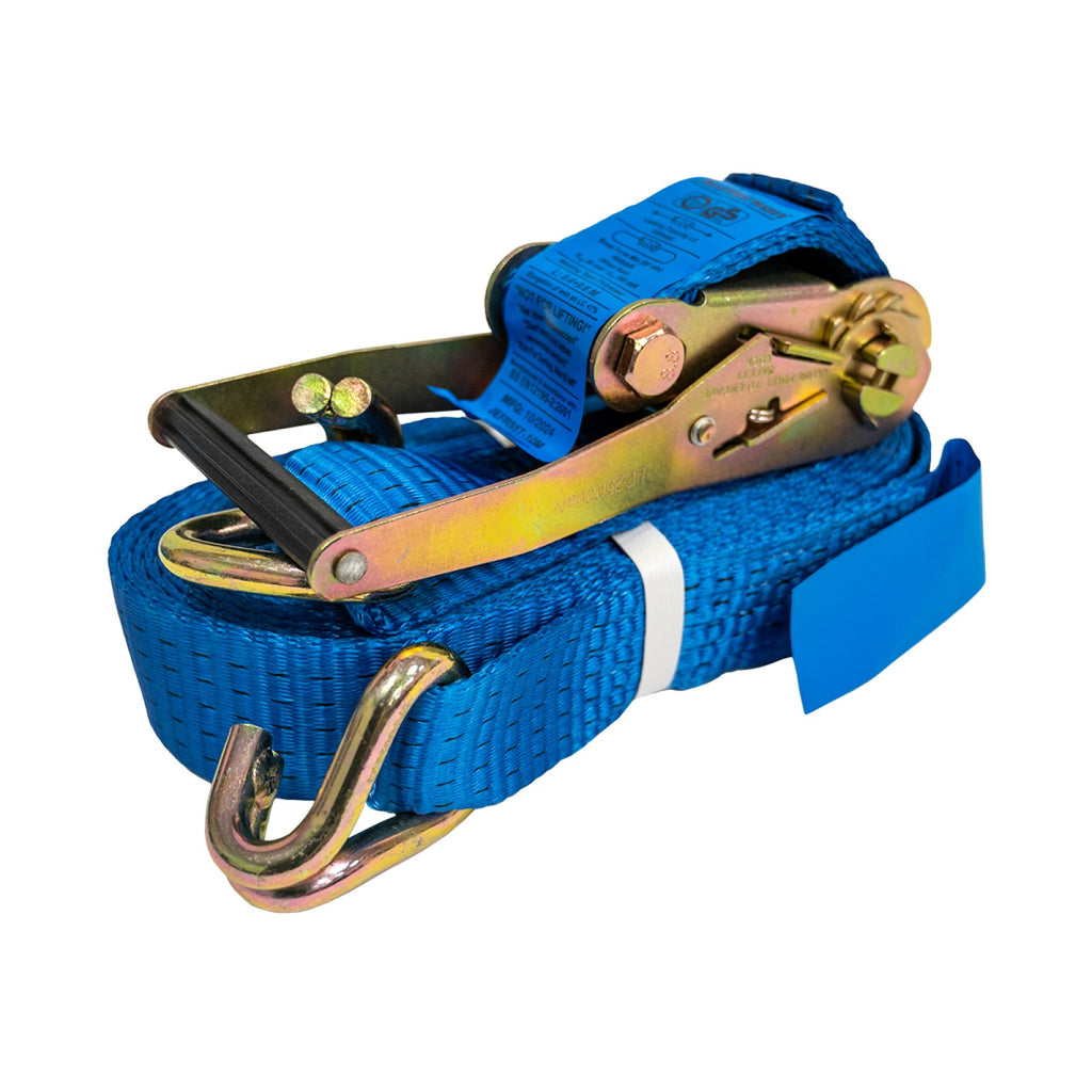 Jefferson blue ratchet strap with double J hook