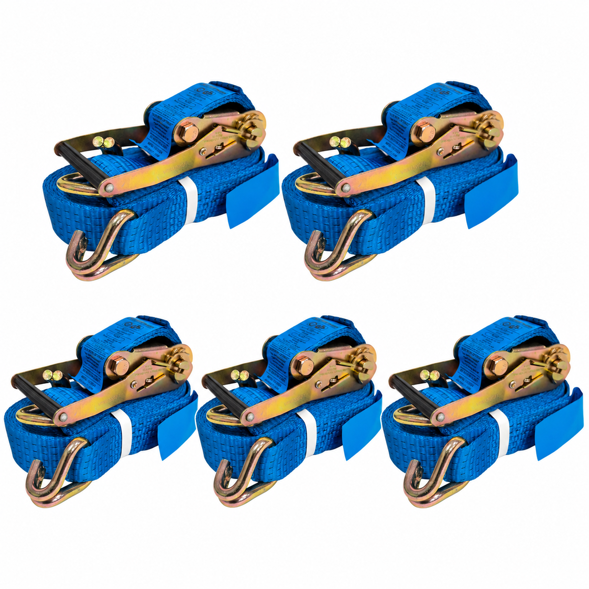 Five blue Jefferson ratchet straps