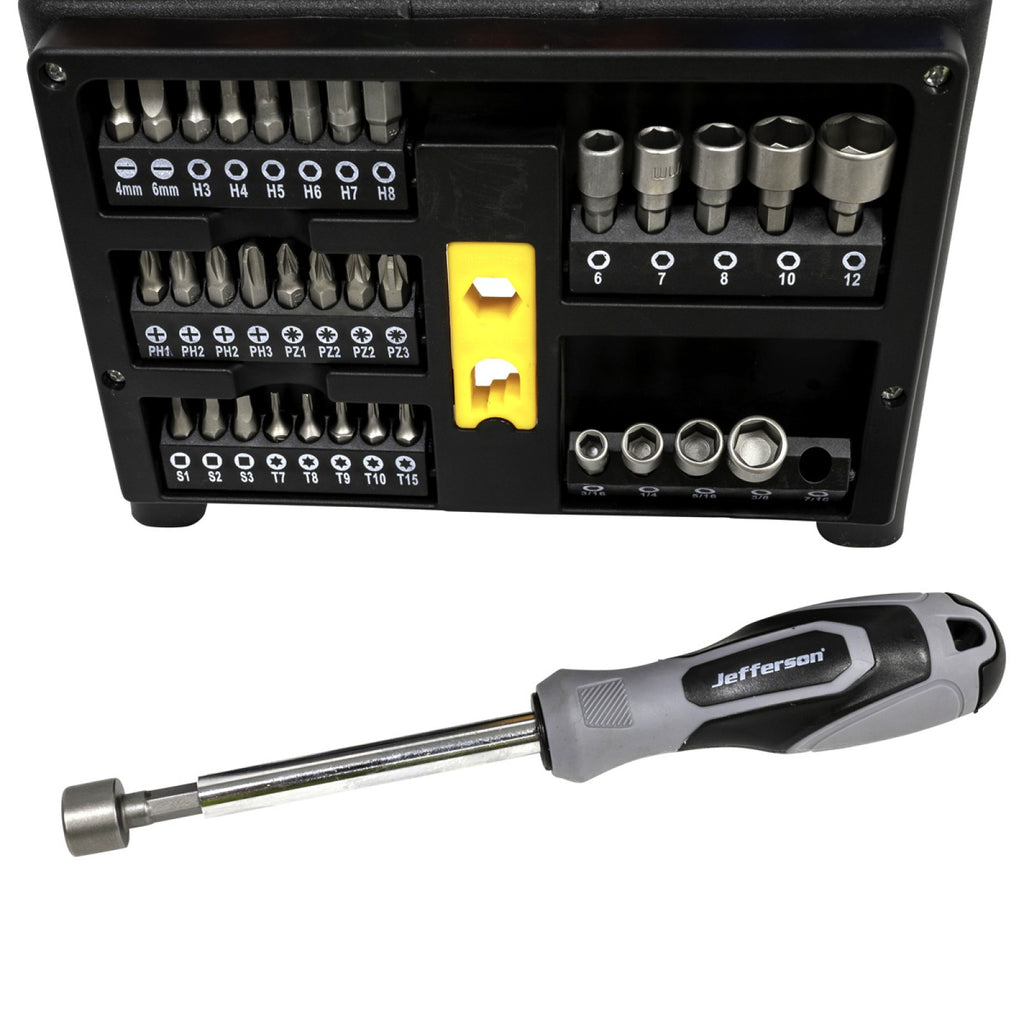 Colour-coded Jefferson screwdriver handles on the 61 piece display stand