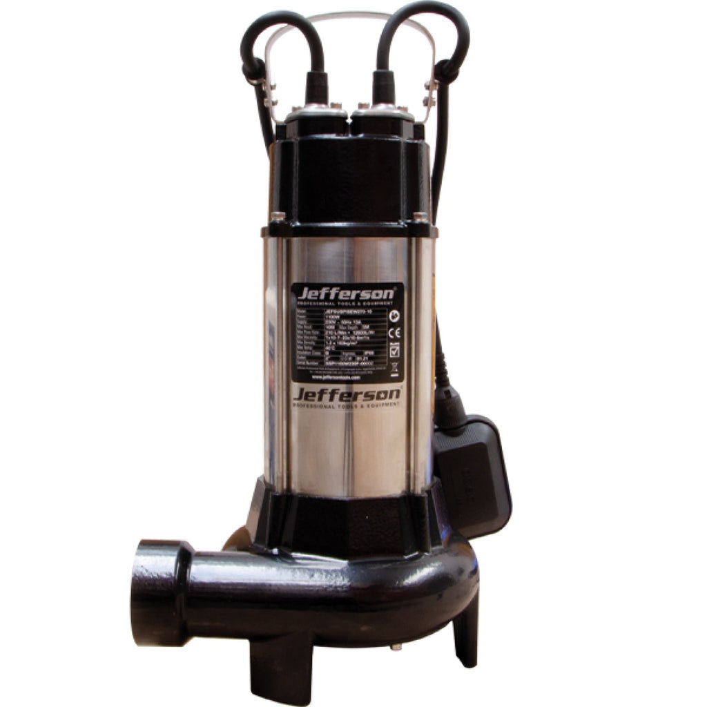 Jefferson submersible sewage pump with float switch and discharge outlet
