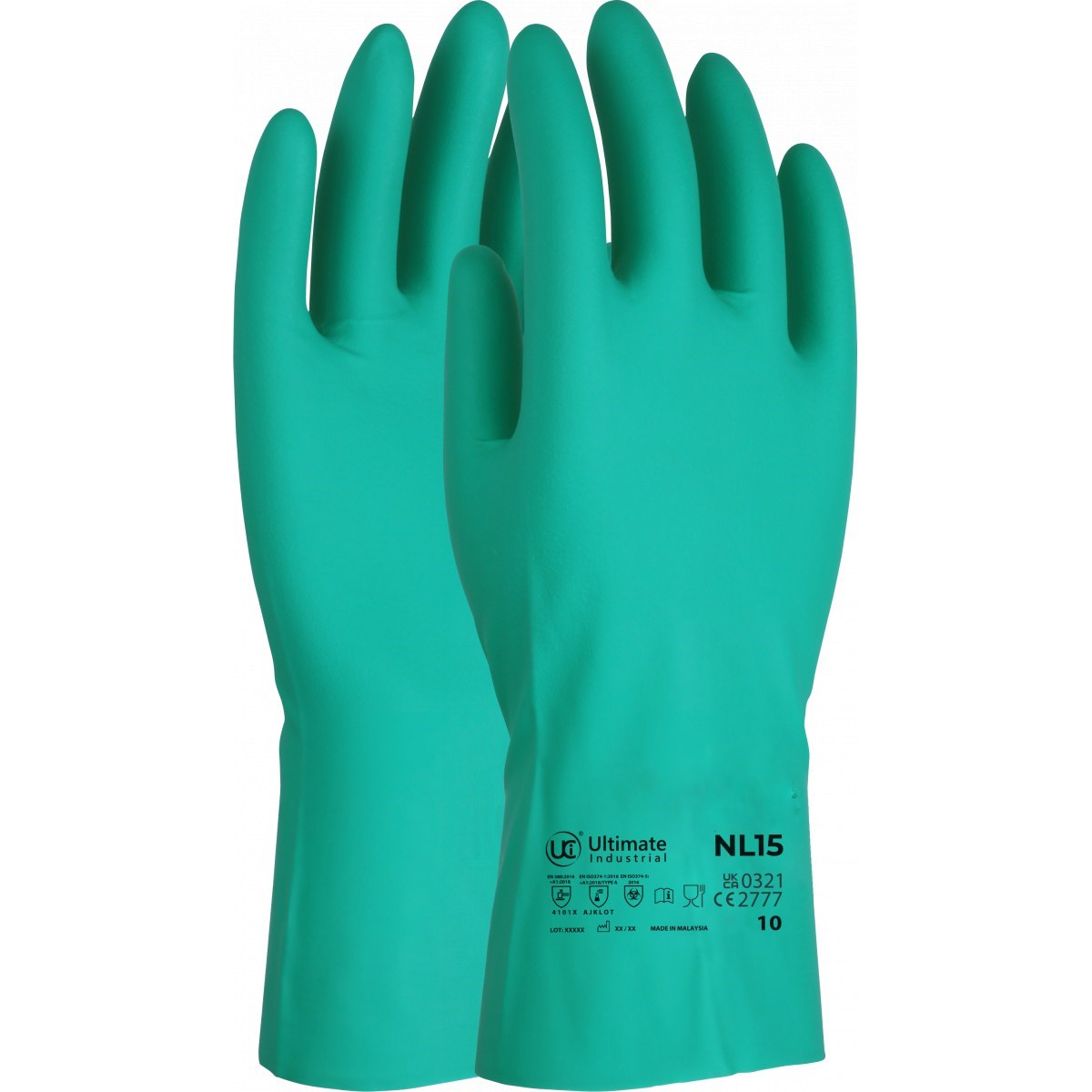 UCI Nitra NL15 Premium Green Nitrile Chemical Gauntlet – 13 inch flock lined, EN374 and EN388 rated, CE0321 certified