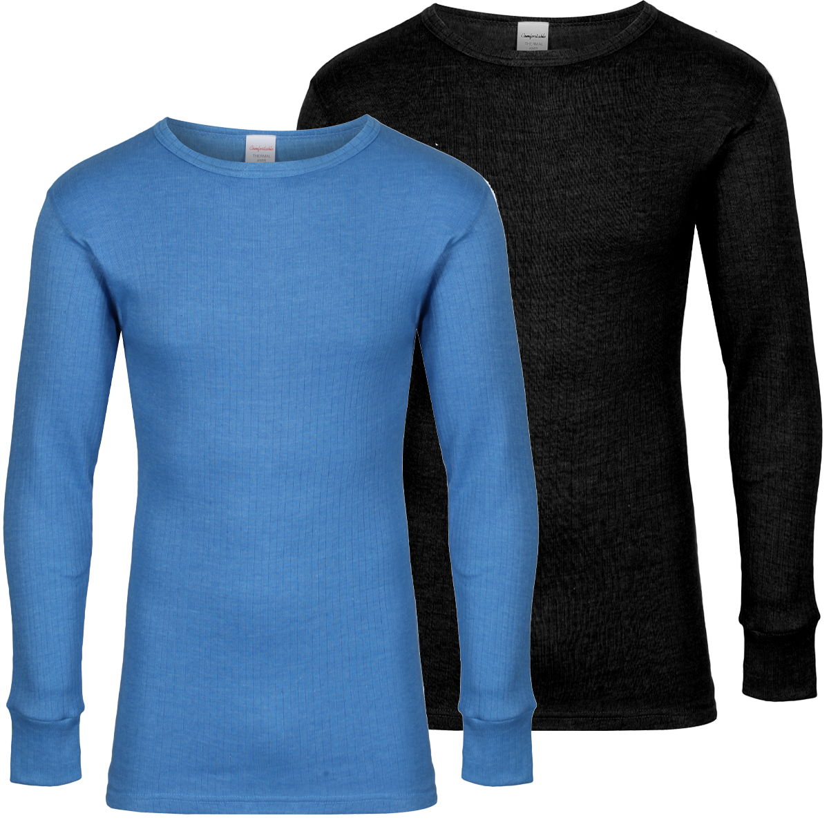 Thermal long sleeve vest in blue and black - warm acrylic base layer for cold conditions