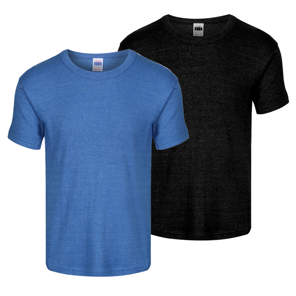 Thermal short sleeve vest shown in blue and black colourways