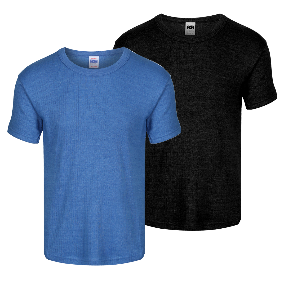 Thermal short sleeve vest shown in blue and black colourways