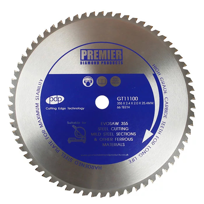 Premier P5-STEEL355 355mm 66-tooth mild steel chop saw blade, part GT11100