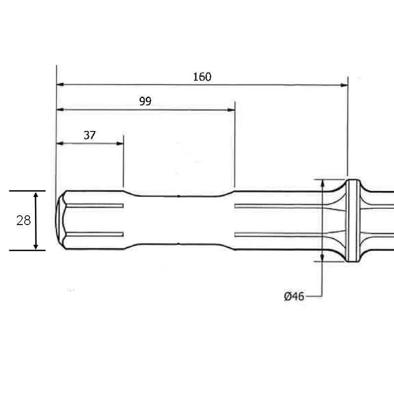 Hilti TE3000 Quick Change Type (TE-H) shank dimension diagram showing a 28 × 160 mm fitting