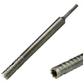 SDS Plus rebar cutter – tungsten carbide tip, right-hand flute, anti-corrosion finish, SDS Plus shank for cutting through rebar in concrete using rotary-only mode