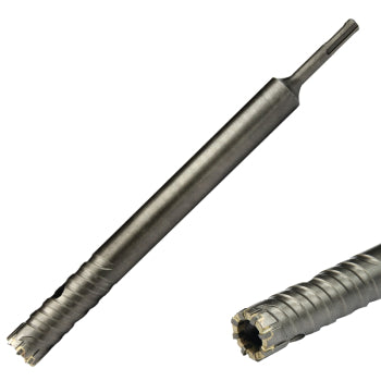 SDS Plus rebar cutter – tungsten carbide tip, right-hand flute, anti-corrosion finish, SDS Plus shank for cutting through rebar in concrete using rotary-only mode