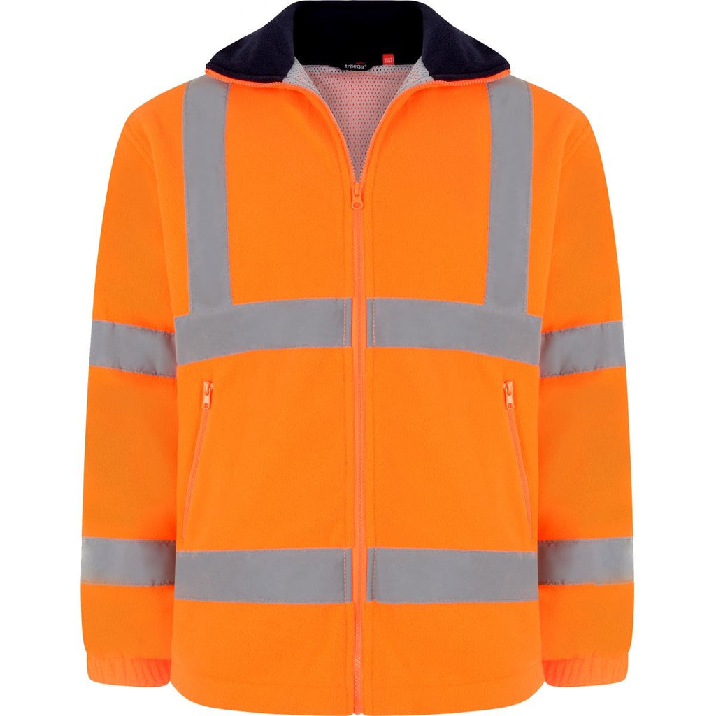 TFL01 hi-vis orange polar fleece jacket front view, RIS-3279-TOM compliant
