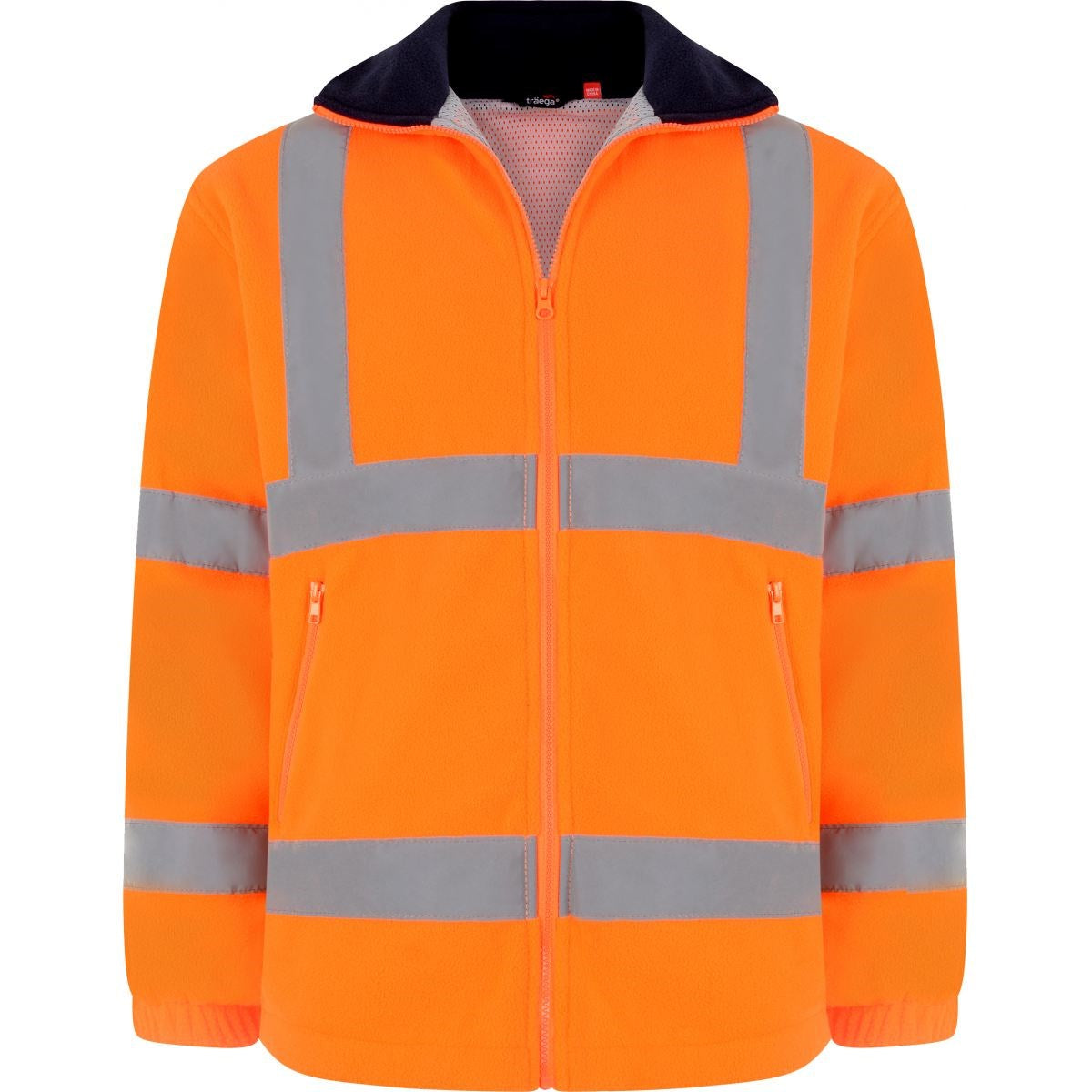 TFL01 hi-vis orange polar fleece jacket front view, RIS-3279-TOM compliant