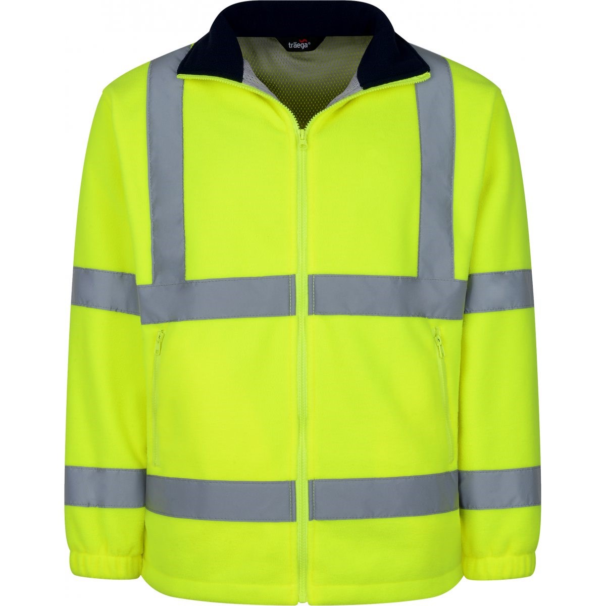 TFL01 hi-vis yellow polar fleece jacket front view with reflective bands and braces
